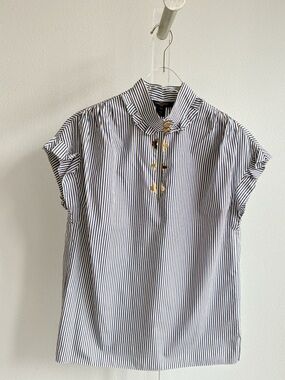 🚩steal Louis Vuitton Blue, Brown and White Striped Button-Front Shirt